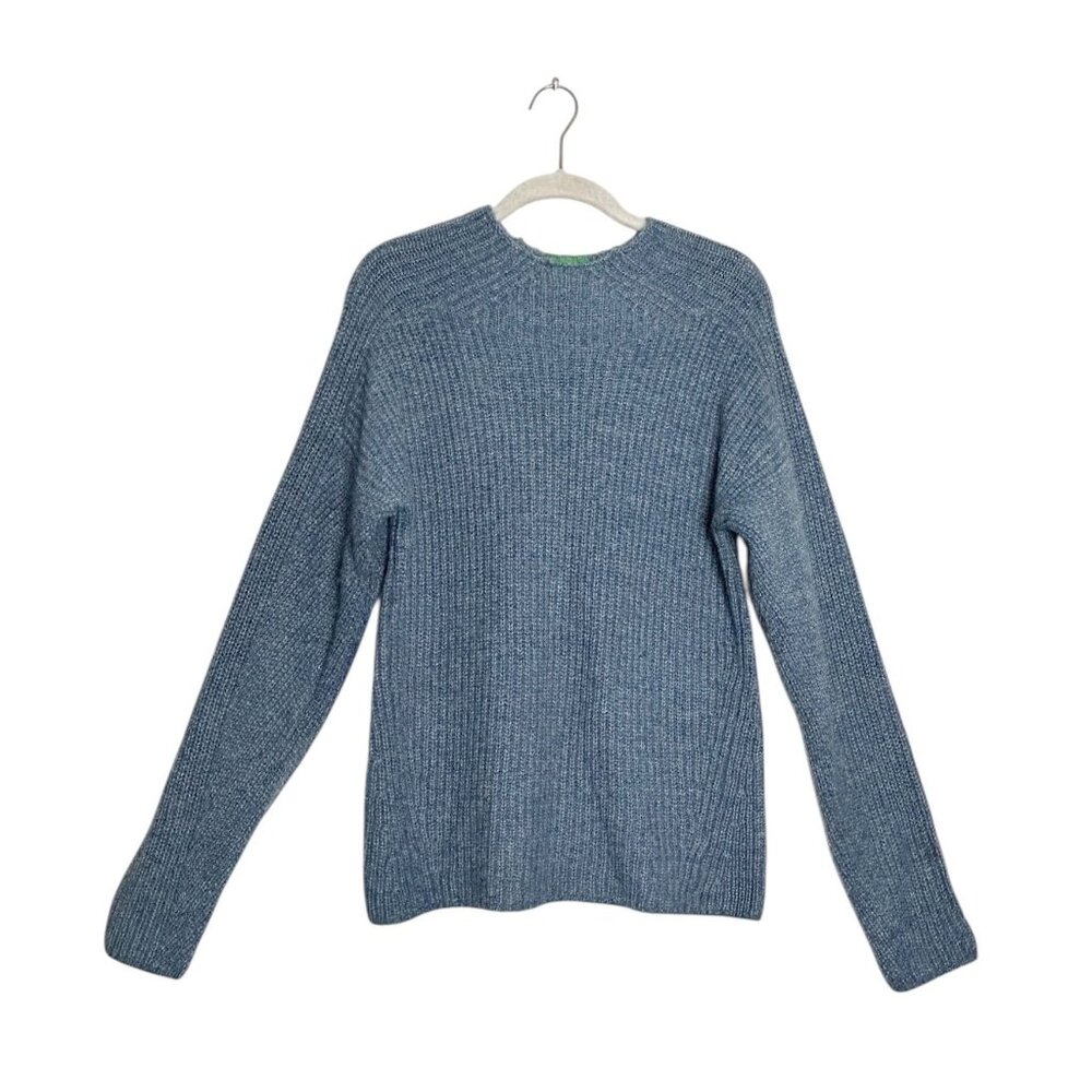 dip Crewneck Long Sleeve Wool Blend Knit Sweater in Blue - Sz S